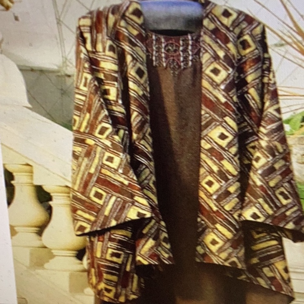 Eskandar Open Linen Jacket GOLD & BROWN